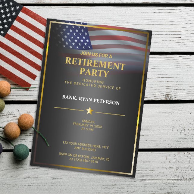 Invitación Bandera de EE. UU. | Transparente | Marco dorado | (Subido por el creador)