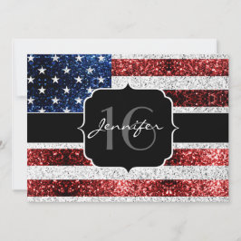 Invitación Bandera de Estados Unidos azul rojo chispas purpur