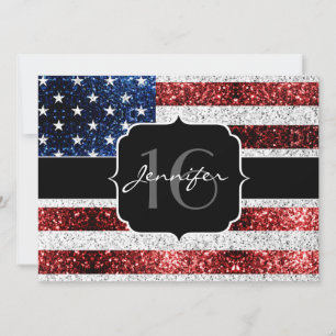 Invitación Bandera de Estados Unidos azul rojo chispas purpur