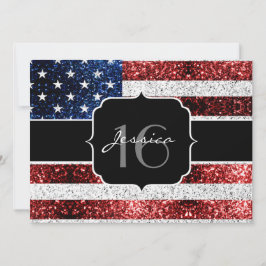 Invitación Bandera de Estados Unidos azul rojo chispas purpur