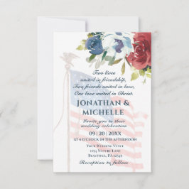 Invitación Bandera de Estados Unidos Boda patriótico floral c