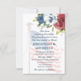 Invitación Bandera de Estados Unidos Boda patriótico floral c