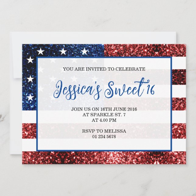 Invitación Bandera de Estados Unidos destello azul rojo Sweet (Anverso)