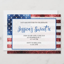Invitación Bandera de Estados Unidos destello azul rojo Sweet