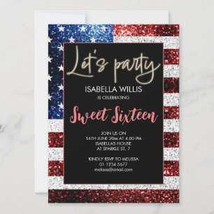 Invitación Bandera de Estados Unidos enciende Sweet 16 Birthd