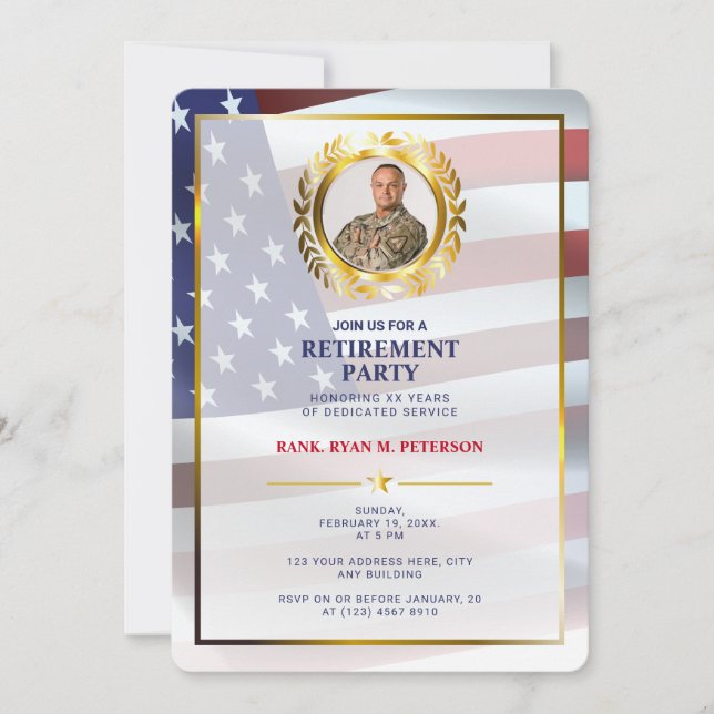 Invitación Bandera de Estados Unidos | Hoja de Laurel de Oro  (Anverso)