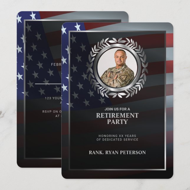 Invitación Bandera de Estados Unidos | Hoja de Laurel de Plat (Anverso / Reverso)