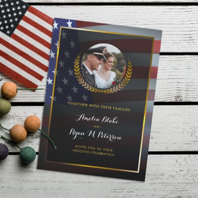 Invitación Bandera de Estados Unidos | Hojas de Laurel de oro (Subido por el creador)