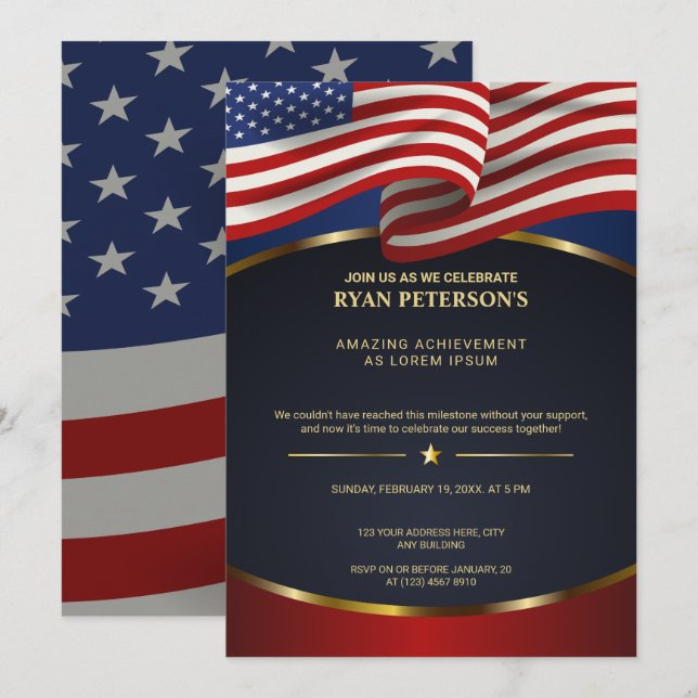 Invitación Bandera de Estados Unidos | Logro de la promoción  (Anverso / Reverso)