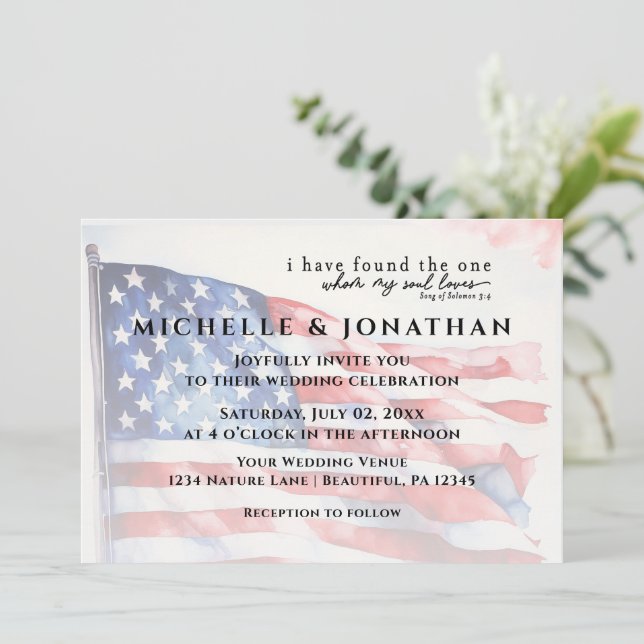 Invitación Bandera de Estados Unidos Patriótica Biblia cristi (Anverso de pie)
