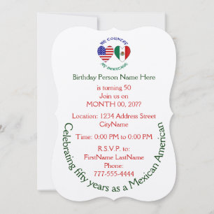 Invitación Bandera de Estados Unidos y México Corazones Mi Pa