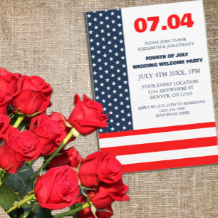 Invitación Bandera De Estrellas Y Banderas 4 De Julio Bienven