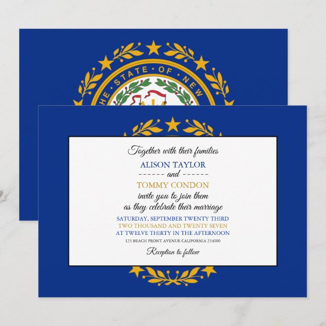 Invitación Bandera de granito, bandera del Boda de New Hampsh (Anverso / Reverso)