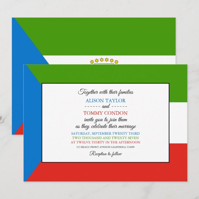 Invitación Bandera de Guinea Ecuatorial, Boda de Guinea Ecuat (Anverso / Reverso)