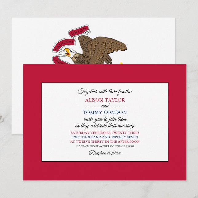 Invitación Bandera de Illinois, Bandera del Boda de Illinois (Anverso / Reverso)