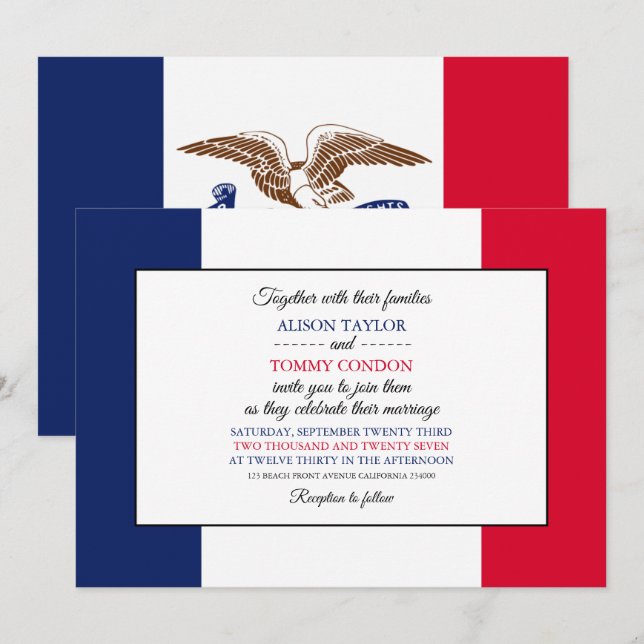 Invitación Bandera de Iowan, bandera del Boda de Iowa (Anverso / Reverso)