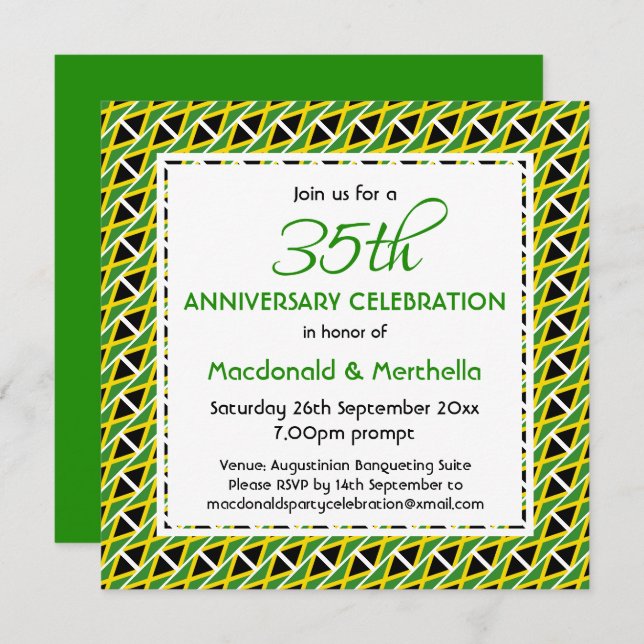 Invitación BANDERA DE JAMAICA Celebración de Aniversario Pers (Anverso / Reverso)