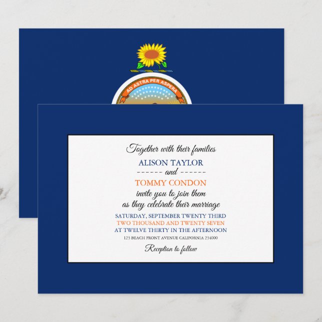 Invitación Bandera de Kansan, Boda de Bandera de Kansas (Anverso / Reverso)