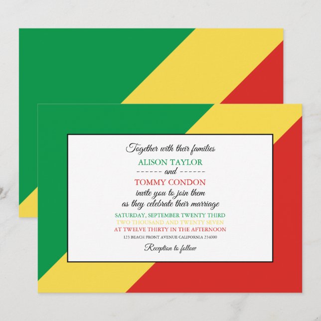 Invitación Bandera de la República del Congo, Boda congoleño (Anverso / Reverso)