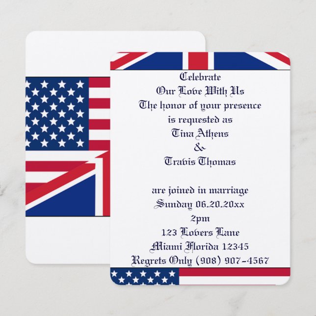 Invitación Bandera de las estrellas Amor Boda Novia Groom Paz (Anverso / Reverso)