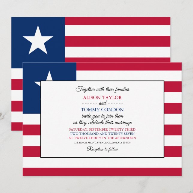 Invitación Bandera de Liberia, Boda de la Bandera de Liberia (Anverso / Reverso)