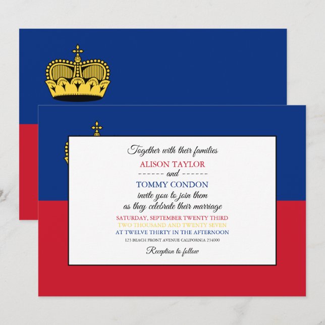 Invitación Bandera de Liechtenstein, Boda de Liechtenstein (Anverso / Reverso)