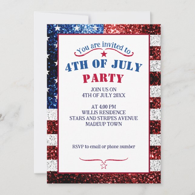 Invitación bandera de los Estados Unidos azul rojo brillante  (Anverso)