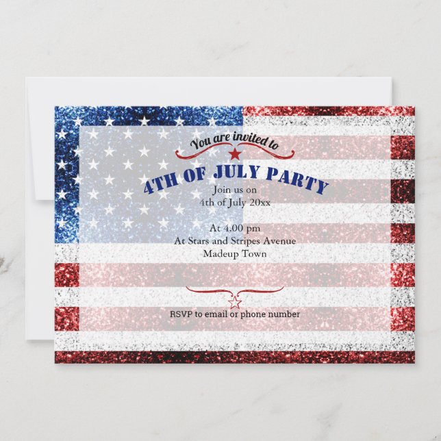 Invitación bandera de los Estados Unidos azul rojo brillante  (Anverso)