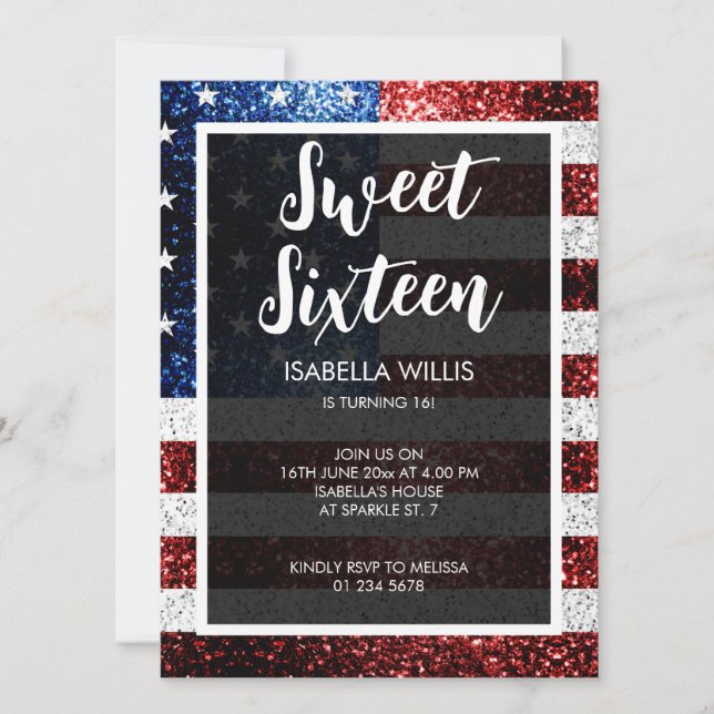 Invitación Bandera de los Estados Unidos azul rojo brillo bla (Anverso)