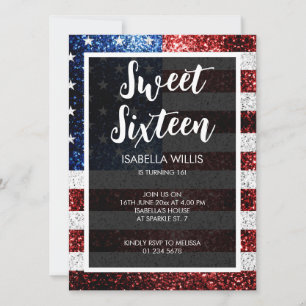 Invitación Bandera de los Estados Unidos azul rojo brillo bla