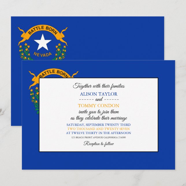 Invitación Bandera de Nevadan, Bandera de Nevada Boda (Anverso / Reverso)
