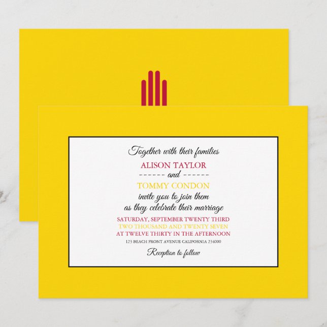Invitación Bandera de Nuevo México, Boda de Bandera de Nuevo  (Anverso / Reverso)