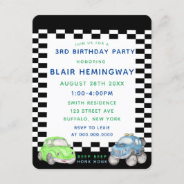 Invitación Bandera de tesoro acuarela Carros fiesta de cumple