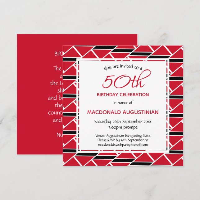 Invitación BANDERA DE TRINIDAD Personalizada 50 cumpleaños (Anverso / Reverso)