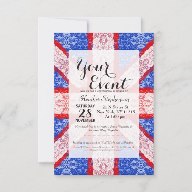 Invitación Bandera de un Sindicato de encaje en rojo, blanco  (Anverso)