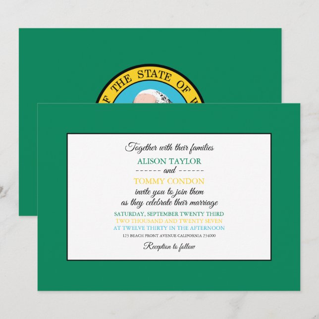Invitación Bandera de Washington, bandera de Washington Boda (Anverso / Reverso)