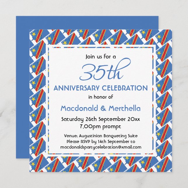 Invitación BANDERA DEL CONGO RDC Celebración de aniversario p (Anverso / Reverso)