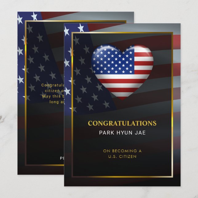 Invitación Bandera del Corazón de Estados Unidos | Marco dora (Anverso / Reverso)