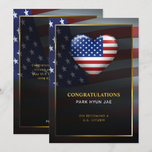 Invitación Bandera del Corazón de Estados Unidos   Marco dora