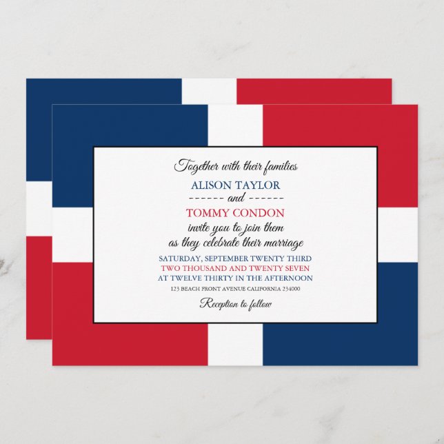 Invitación Bandera dominicana, bandera de Boda de República D (Anverso / Reverso)