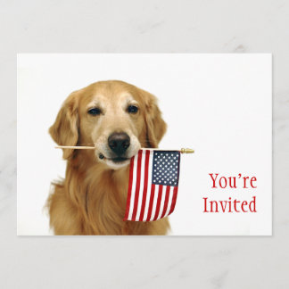 Invitación Bandera dorada y estadounidense
