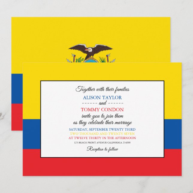 Invitación Bandera ecuatoriana, bandera de Ecuador Boda (Anverso / Reverso)