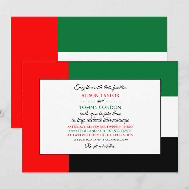 Invitación Bandera emiratí, bandera de Emiratos Árabes Unidos (Anverso / Reverso)