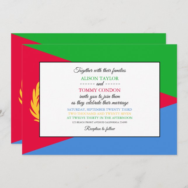 Invitación Bandera eritrea, bandera de Eritrea Boda (Anverso / Reverso)