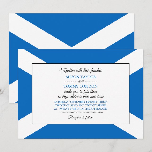 Invitación Bandera escocesa, bandera de Escocia Boda (Anverso / Reverso)