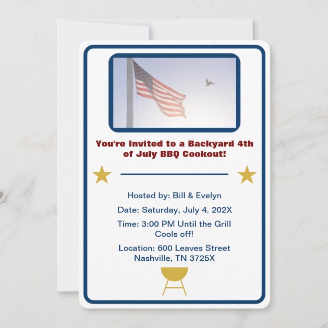 Invitación Bandera estadounidense 4 de julio (Anverso)