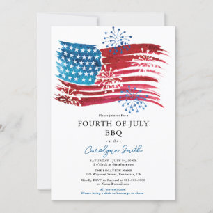 Invitación Bandera estadounidense 4 de julio Fiesta de barbac