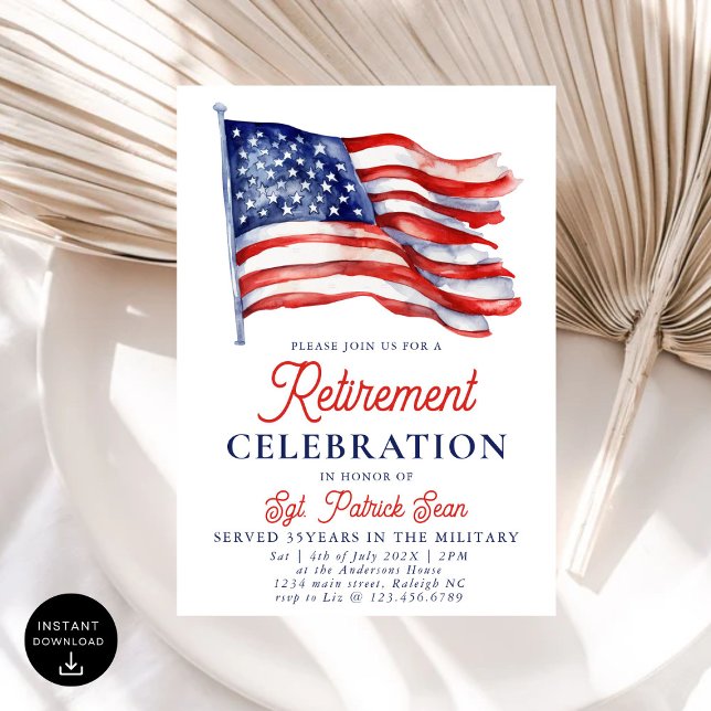 Invitación Bandera estadounidense 4 de Julio Jubilación del E (Subido por el creador)
