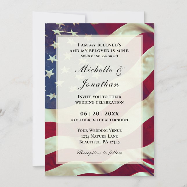 Invitación Bandera estadounidense Amer Patriótica Boda de la  (Anverso)