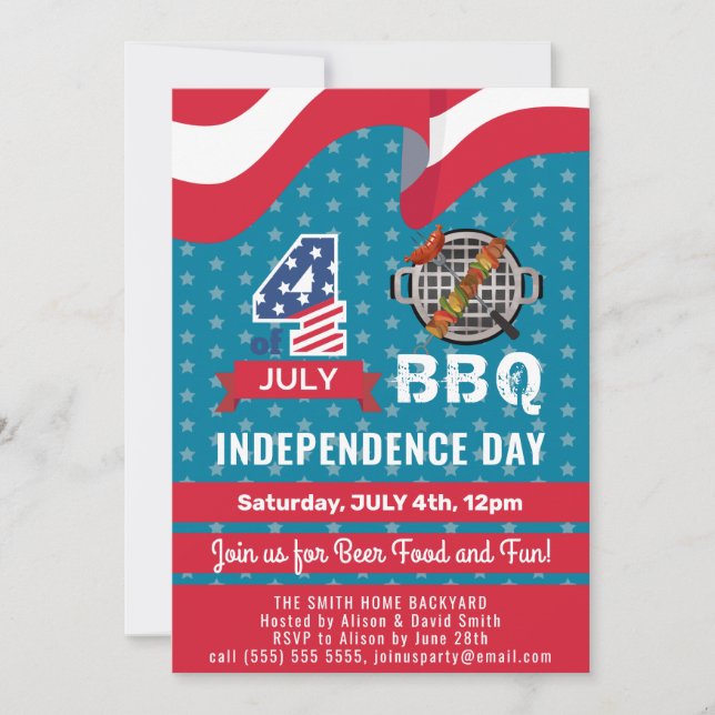 Invitación Bandera estadounidense azul rojo azul blanco 4 de  (Anverso)